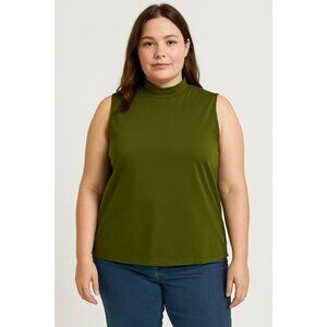 ModCloth Women's Sleeveless High Neck Top – Olive Green – Size 2XL